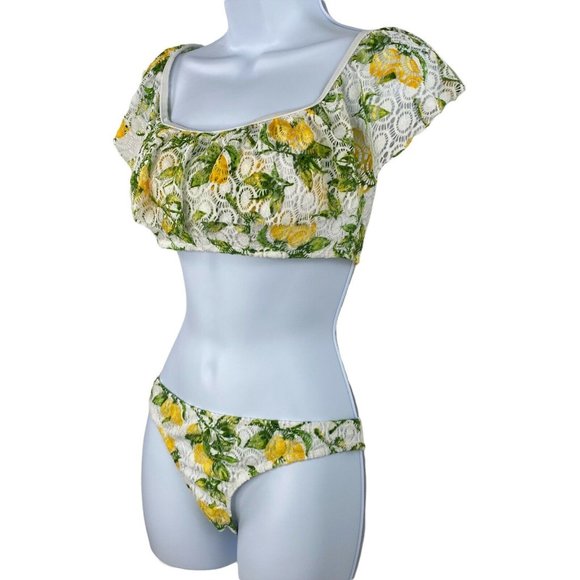 Cabana Del Sol Women’s Lemon Twist Bikini - Lace Over -Off Shoulder Size L - NWT - Picture 4 of 11